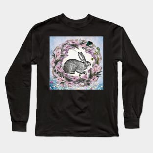 Spring Rabbit in Flower Wreath, Pretty for Floral Spring Easter Bunny Long Sleeve T-Shirt